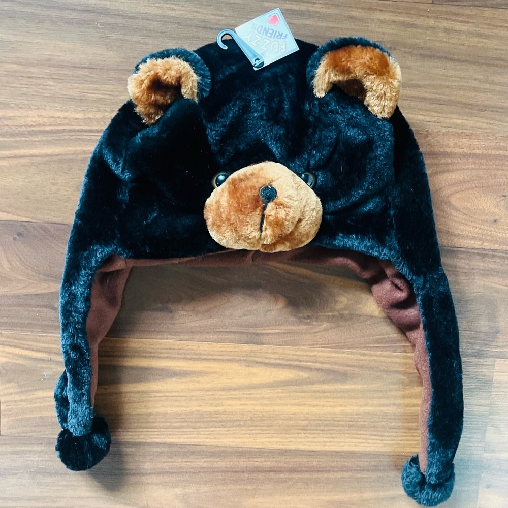 Fuzzy Friends Black and Brown Bear Hat for Kids